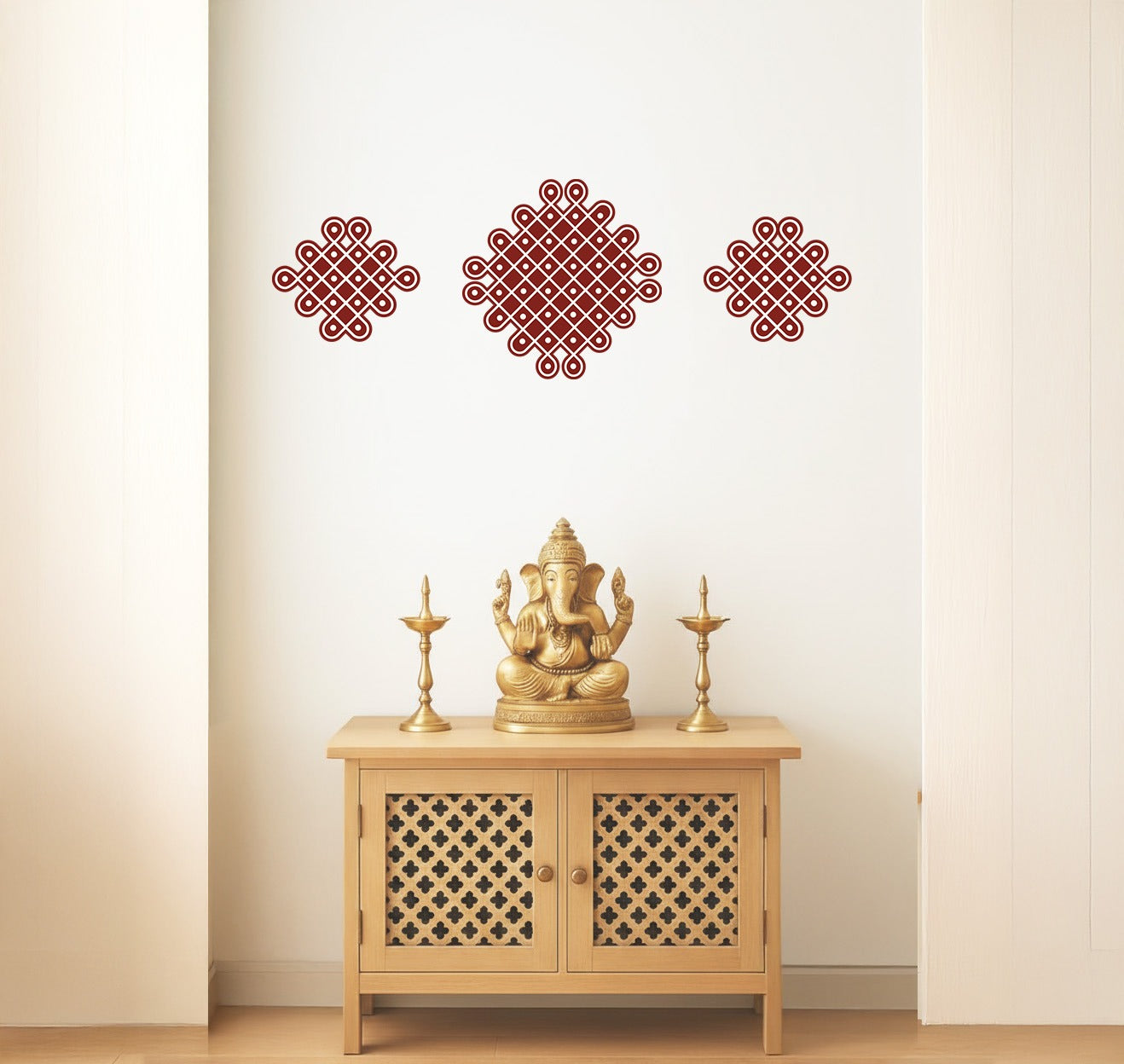 Ananta Kolam Wall Decal Set of 3 – Traditional South Indian Kolam Wall Decor