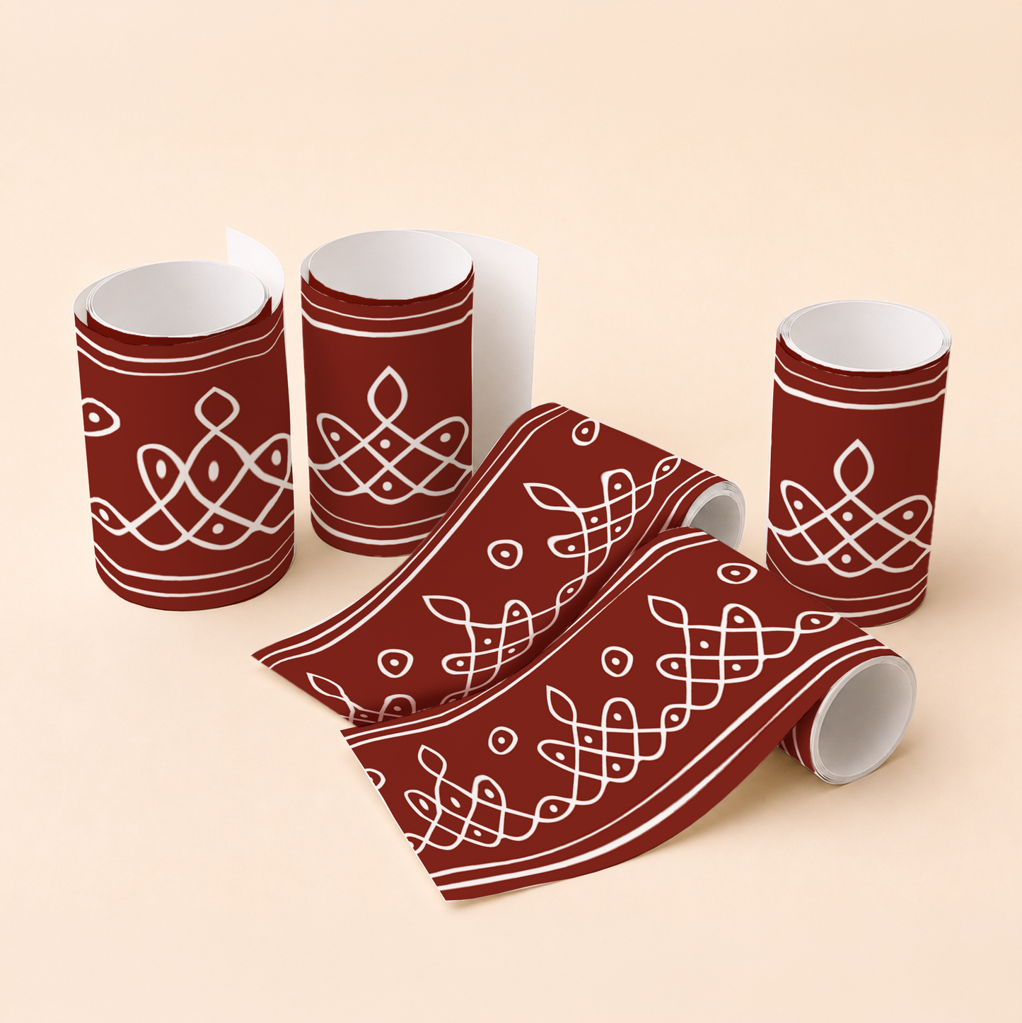 Kolam Border Band for Walls & Staircases | Traditional South Indian Peel & Stick Wall Border Decal | Air-Release Self-Adhesive Vinyl (48 x 5 Inches)