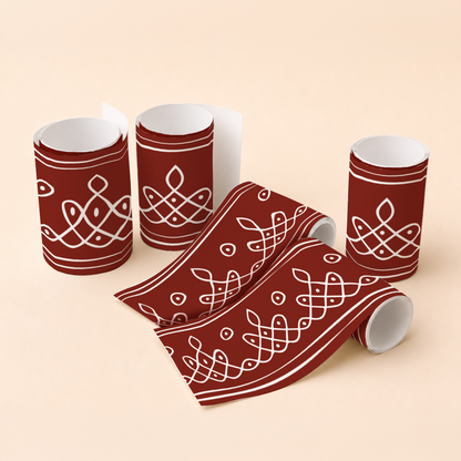 Kolam Border Band for Walls & Staircases | Traditional South Indian Peel & Stick Wall Border Decal | Air-Release Self-Adhesive Vinyl (48 x 5 Inches)