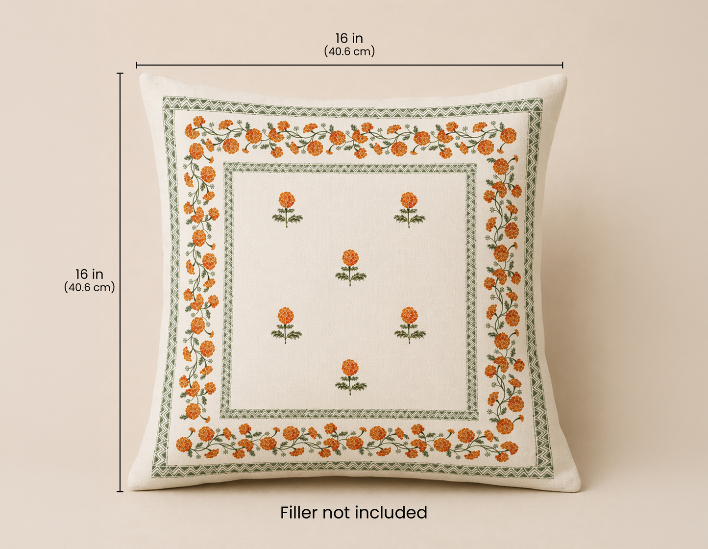 Hand stitched Marigold Floral Cushion Cover
