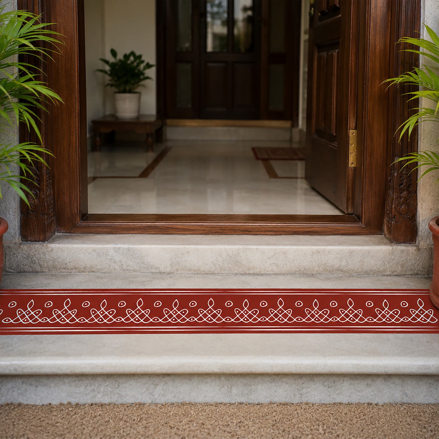 Kolam Border Band for Walls & Staircases | Traditional South Indian Peel & Stick Wall Border Decal | Air-Release Self-Adhesive Vinyl (48 x 5 Inches)