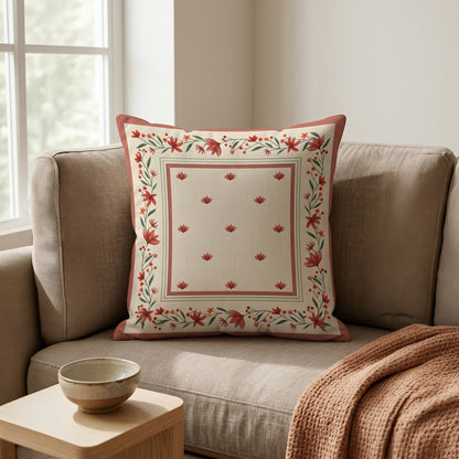 Hand stitched Floral Border Cushion Cover
