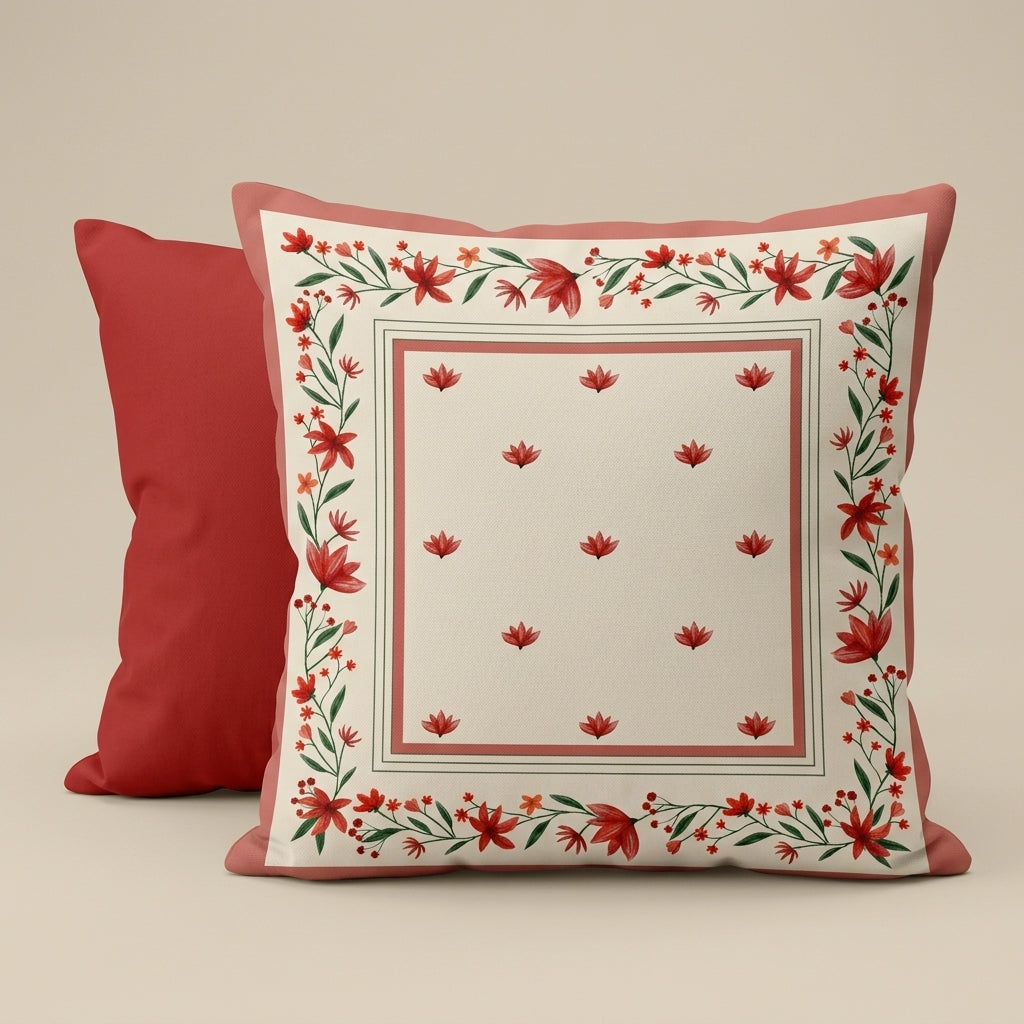 Hand stitched Floral Border Cushion Cover