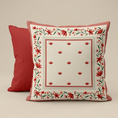 Hand stitched Floral Border Cushion Cover