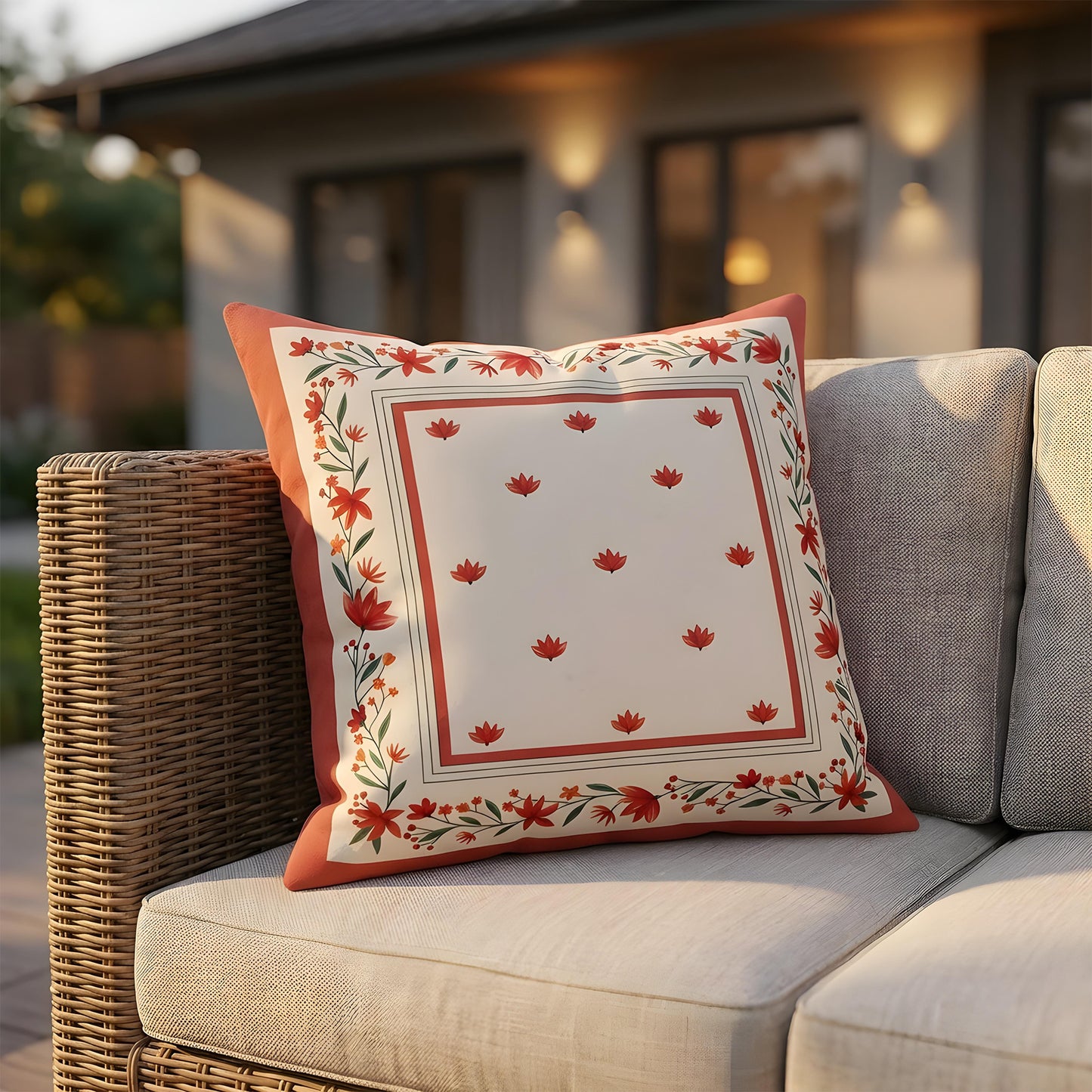 Hand stitched Floral Border Cushion Cover