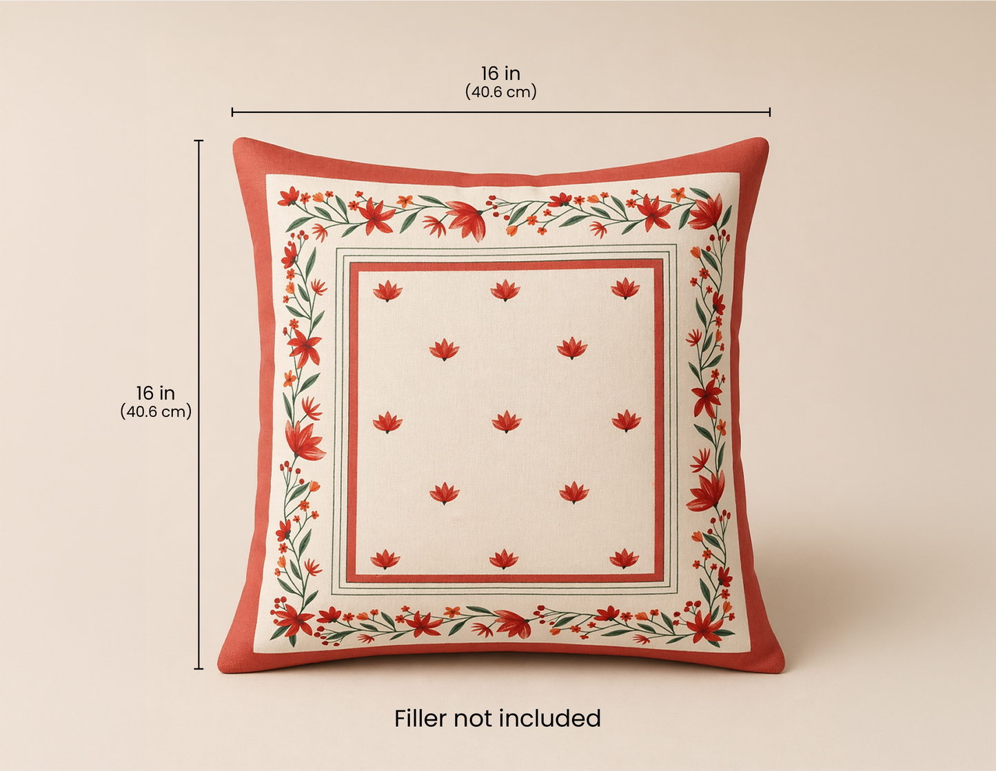 Hand stitched Floral Border Cushion Cover