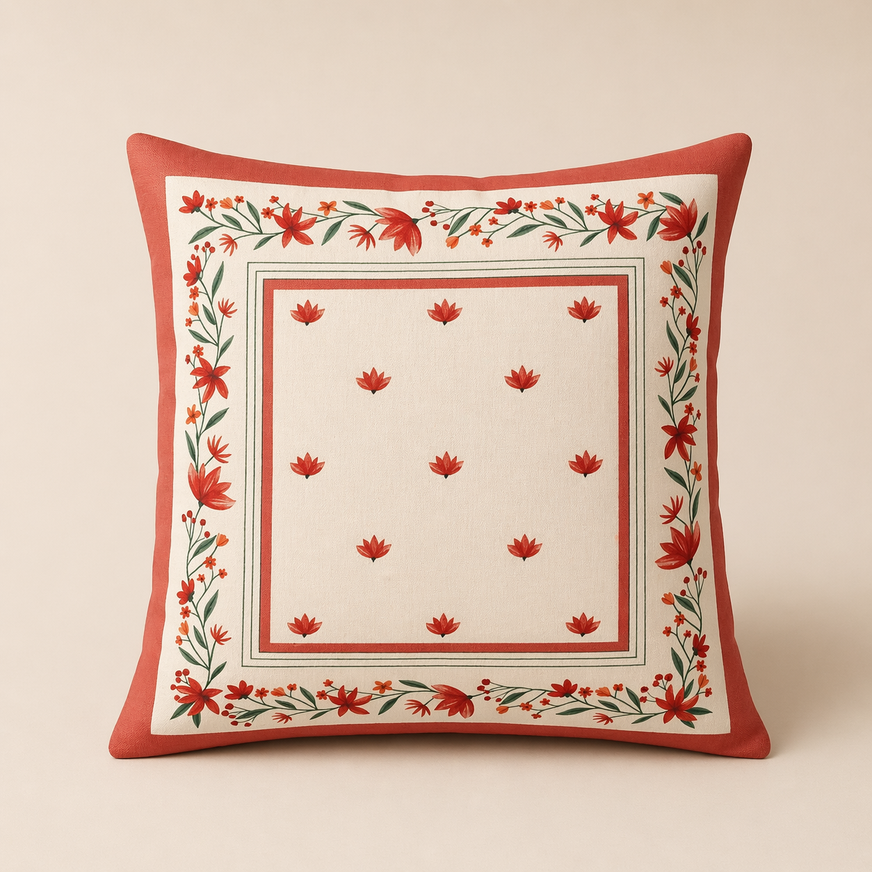 Hand stitched Floral Border Cushion Cover