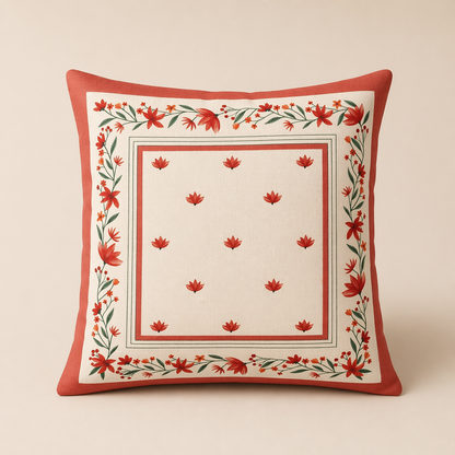 Hand stitched Floral Border Cushion Cover