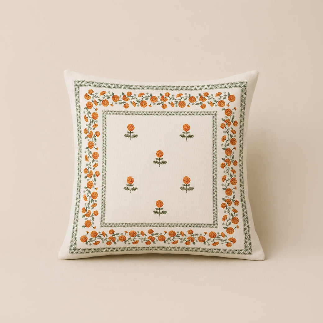 Hand stitched Marigold Floral Cushion Cover