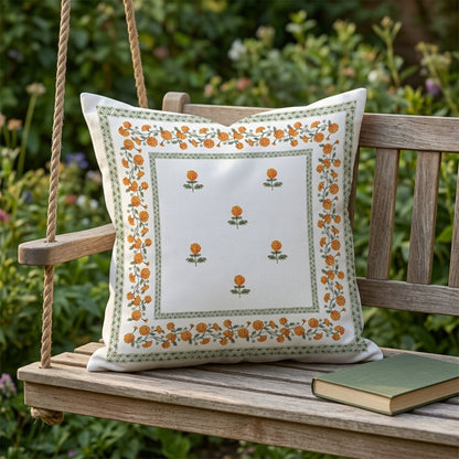 Hand stitched Marigold Floral Cushion Cover