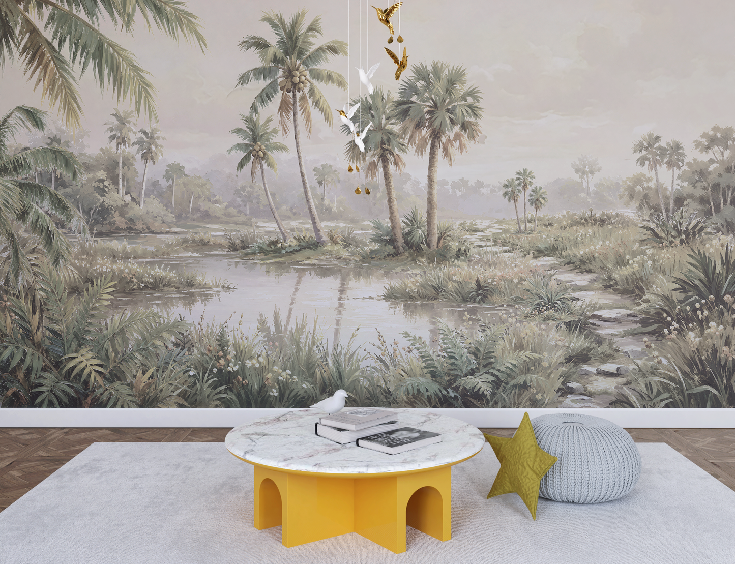 Misted Palms: Vintage Tropical Landscape Wallpaper