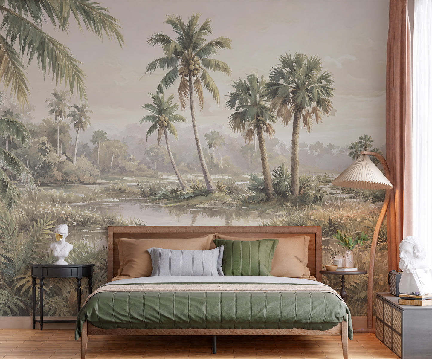 Misted Palms: Vintage Tropical Landscape Wallpaper