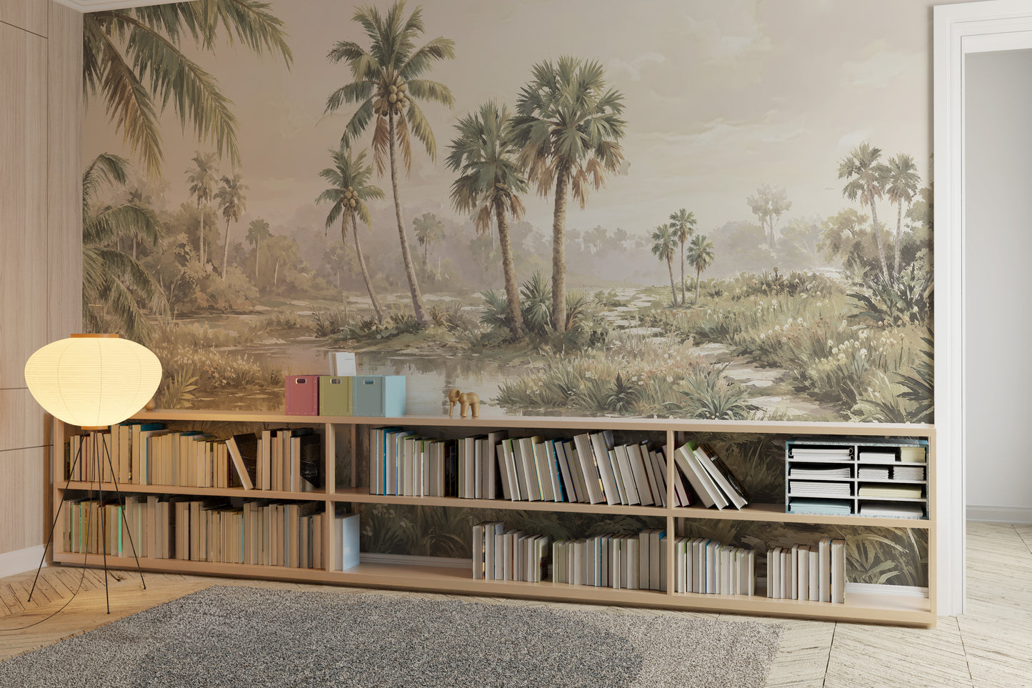 Misted Palms: Vintage Tropical Landscape Wallpaper