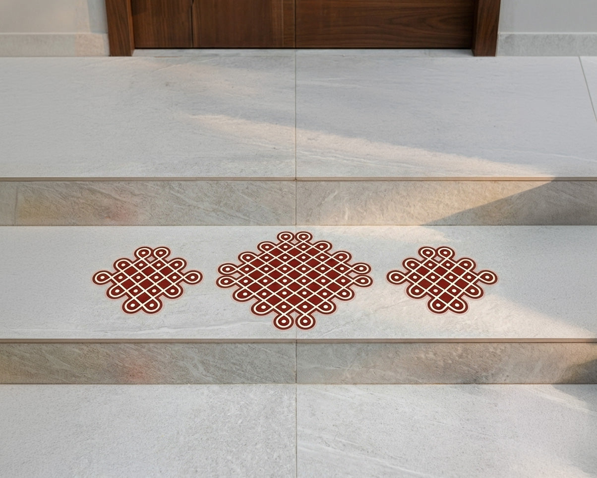 Ananta Kolam Wall Decal Set of 3 – Traditional South Indian Kolam Wall Decor