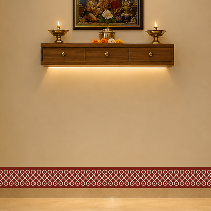 Sikku Kolam Border Band for Walls & Staircases | Traditional South Indian Peel & Stick Wall Border Decal | Air-Release Self-Adhesive Vinyl (48 x 5 Inches)