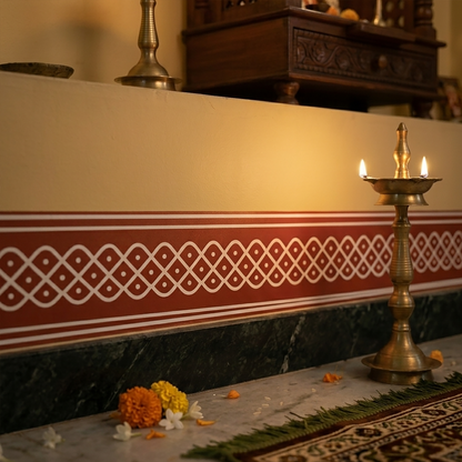 Sikku Kolam Border Band for Walls & Staircases | Traditional South Indian Peel & Stick Wall Border Decal | Air-Release Self-Adhesive Vinyl (48 x 5 Inches)