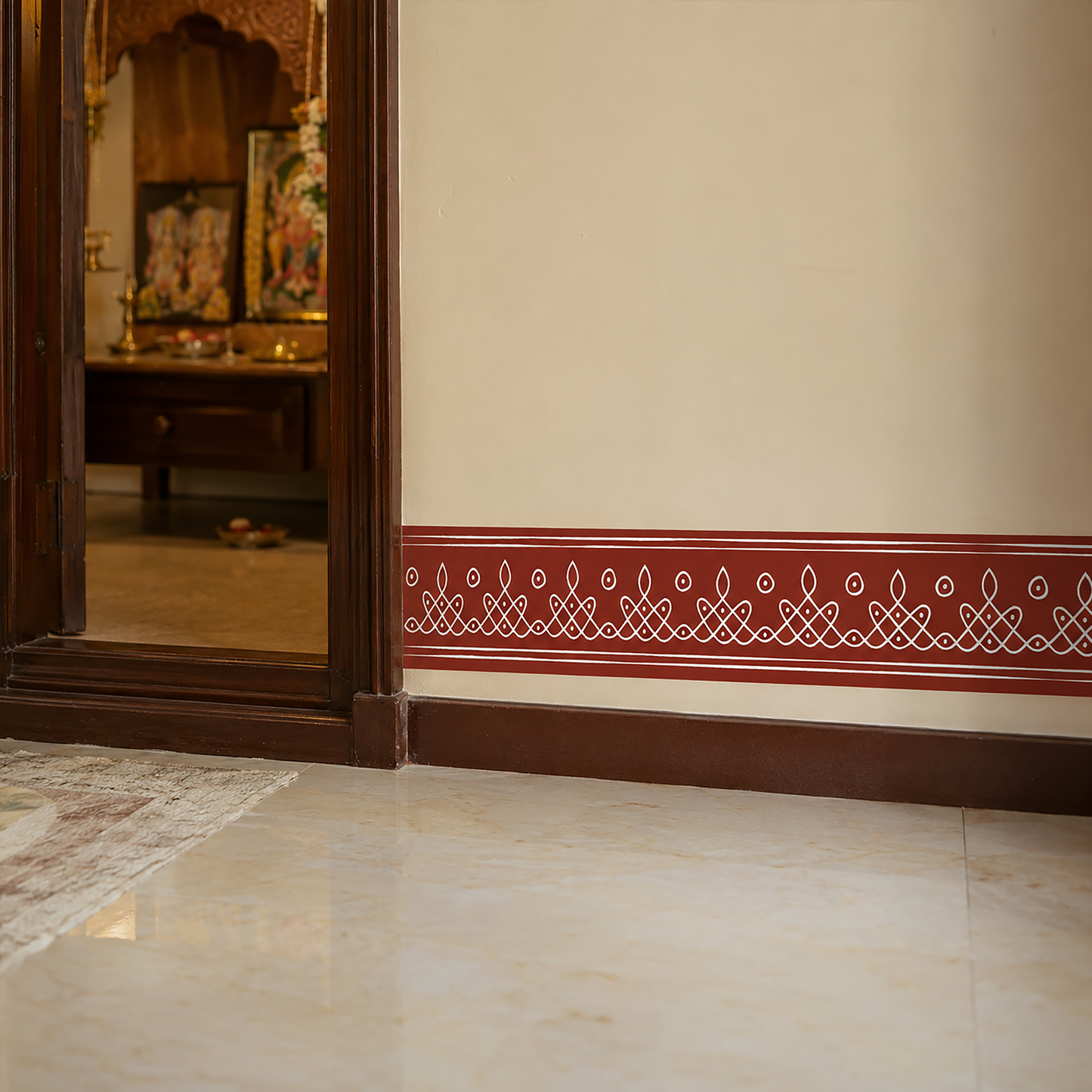Kolam Border Band for Walls & Staircases | Traditional South Indian Peel & Stick Wall Border Decal | Air-Release Self-Adhesive Vinyl (48 x 5 Inches)