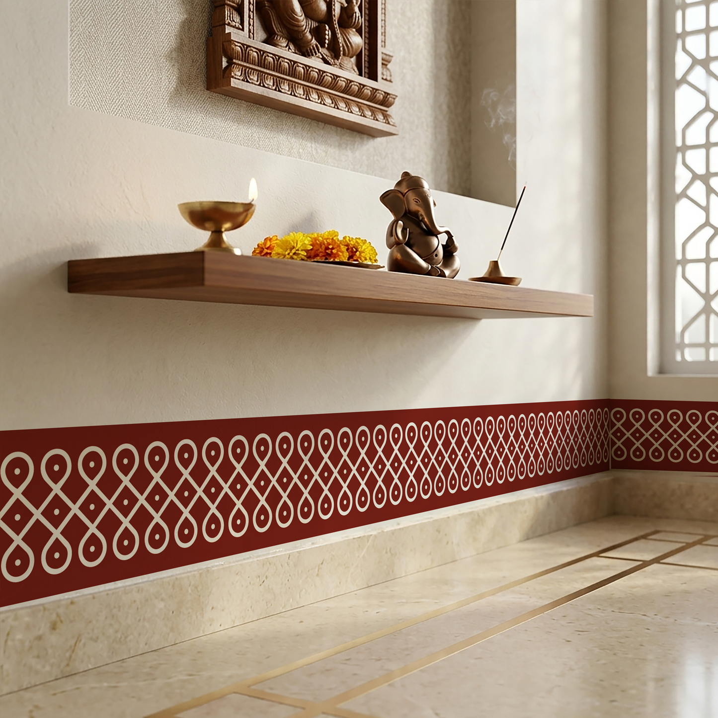 Sikku Kolam Border Band for Walls & Staircases | Traditional South Indian Peel & Stick Wall Border Decal | Air-Release Self-Adhesive Vinyl (48 x 5 Inches)
