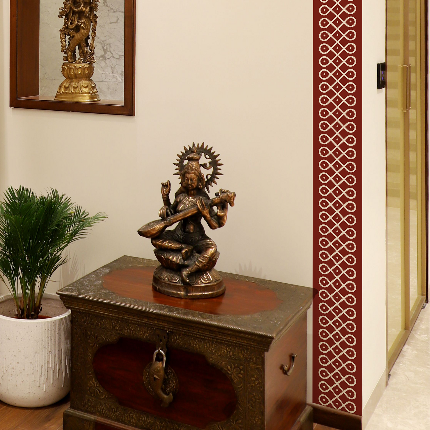 Sikku Kolam Border Band for Walls & Staircases | Traditional South Indian Peel & Stick Wall Border Decal | Air-Release Self-Adhesive Vinyl (48 x 5 Inches)