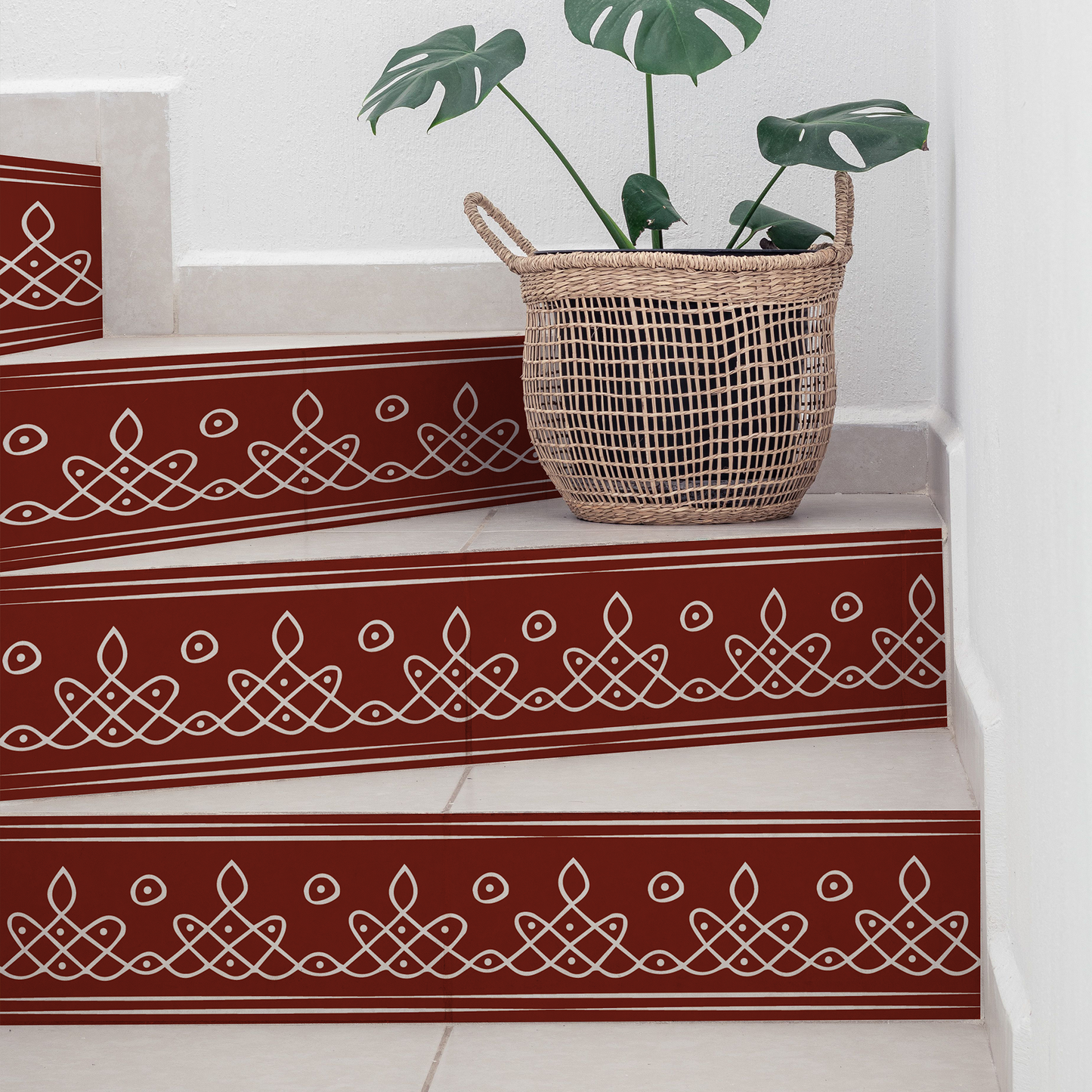 Kolam Border Band for Walls & Staircases | Traditional South Indian Peel & Stick Wall Border Decal | Air-Release Self-Adhesive Vinyl (48 x 5 Inches)