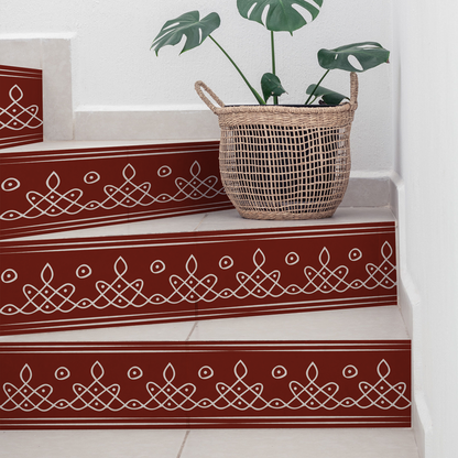 Kolam Border Band for Walls & Staircases | Traditional South Indian Peel & Stick Wall Border Decal | Air-Release Self-Adhesive Vinyl (48 x 5 Inches)