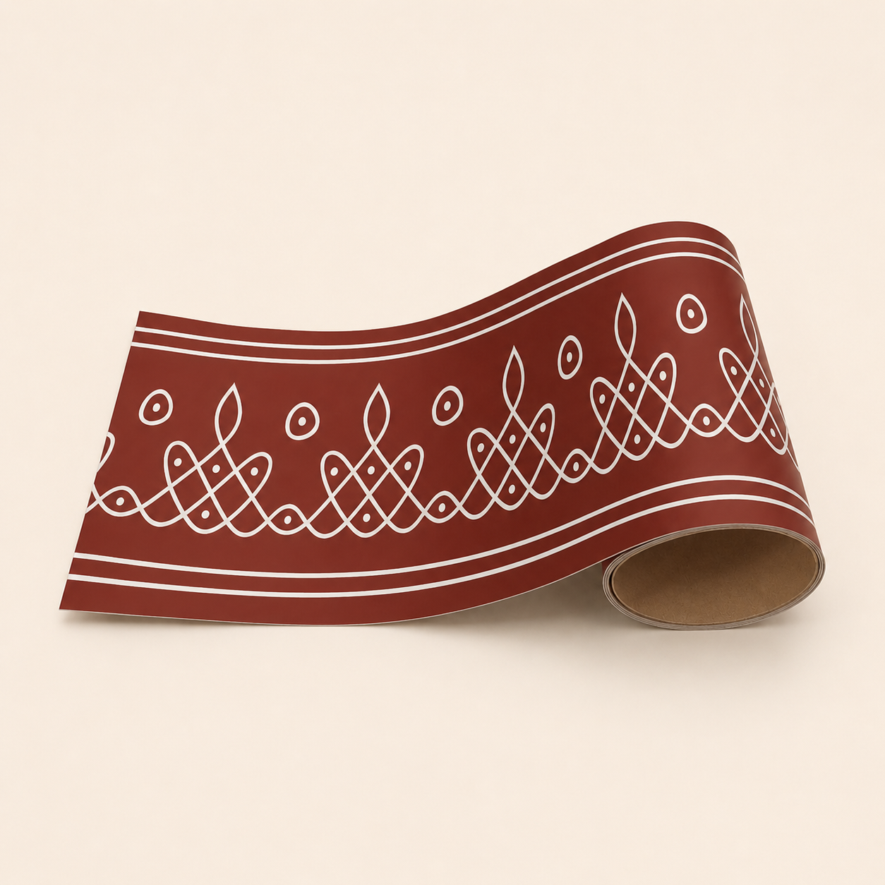 Kolam Border Band for Walls & Staircases | Traditional South Indian Peel & Stick Wall Border Decal | Air-Release Self-Adhesive Vinyl (48 x 5 Inches)